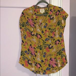 Anthropologie yellow floral button down blouse
